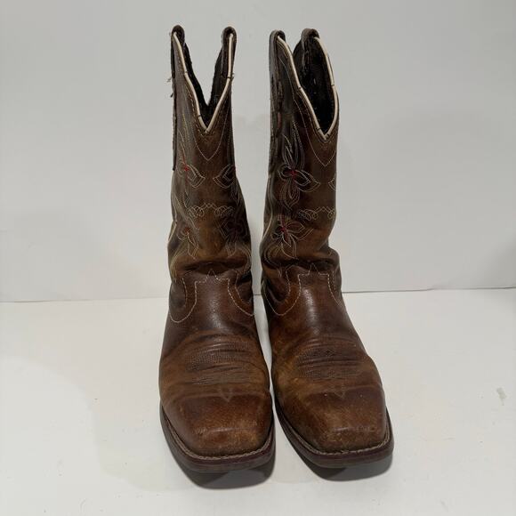 Justin Women's Cadee Western Boots Leather Embroidered Square Toe Jungle Brown 7 - Picture 2 of 8